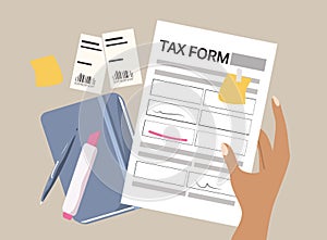 illustration in a flat style on the theme of taxes, filling out tax forms